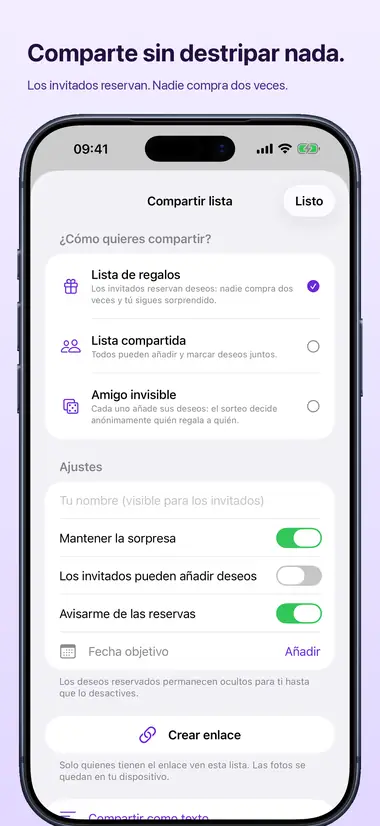 Comparte sin destripar nada. Los invitados reservan. Nadie compra dos veces.